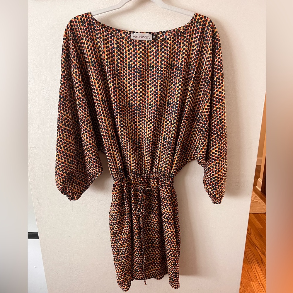 Veronica M Multicolored Print Dress Long Sleeve Drawstring Waist Size M
